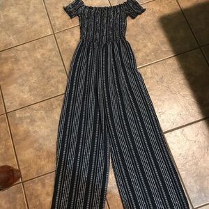 J for Justify Black and White Striped Jumpsuit‎ with Wide-Leg Design